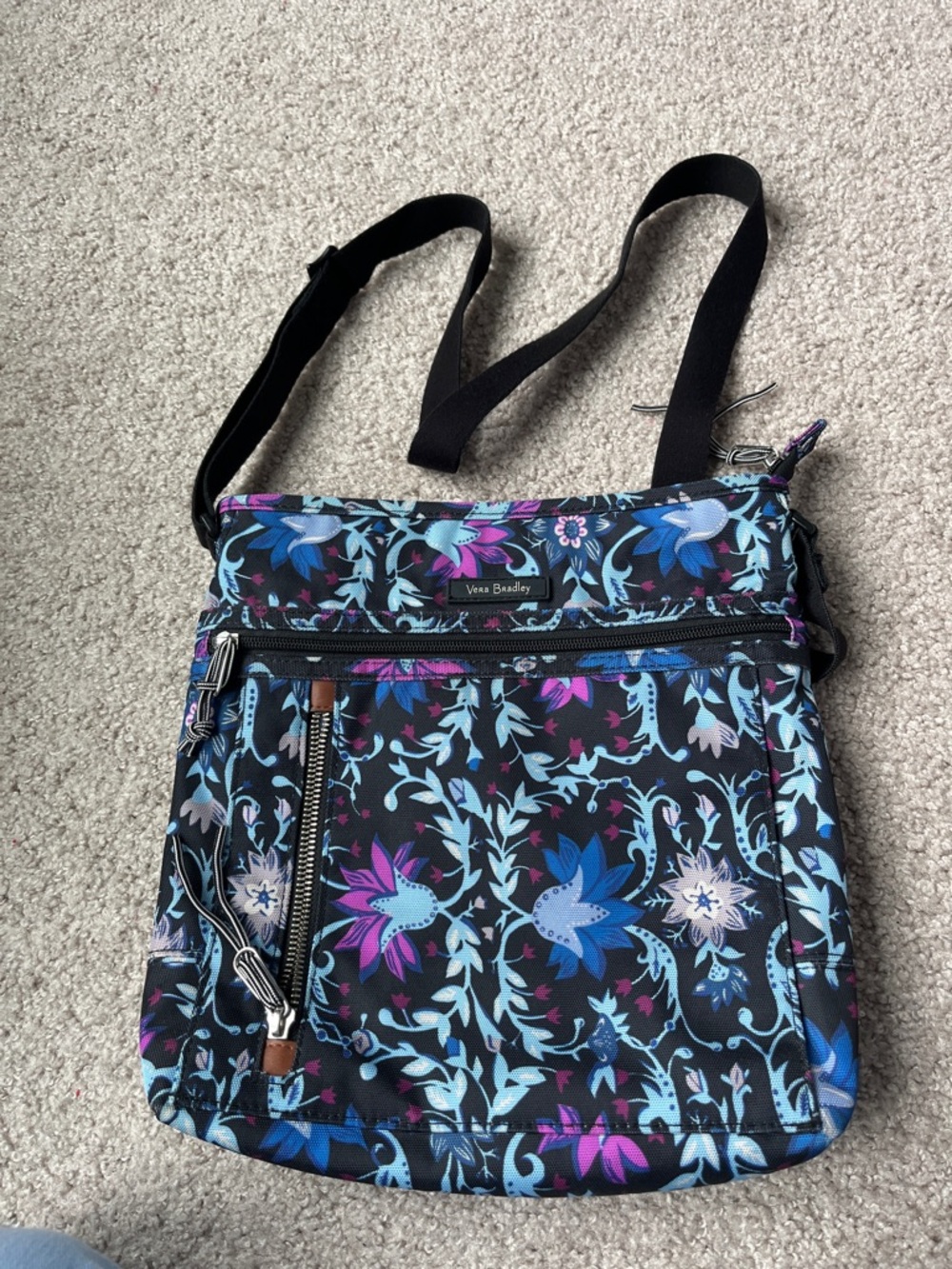 Vera Bradley Black Crossbody with Blue & Purple Floral Print